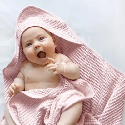 Bamboe wafel badcape met capuchon voor baby